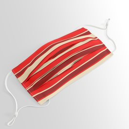 [ Thumbnail: Dark Red, Red, and Tan Colored Striped Pattern Face Mask ]