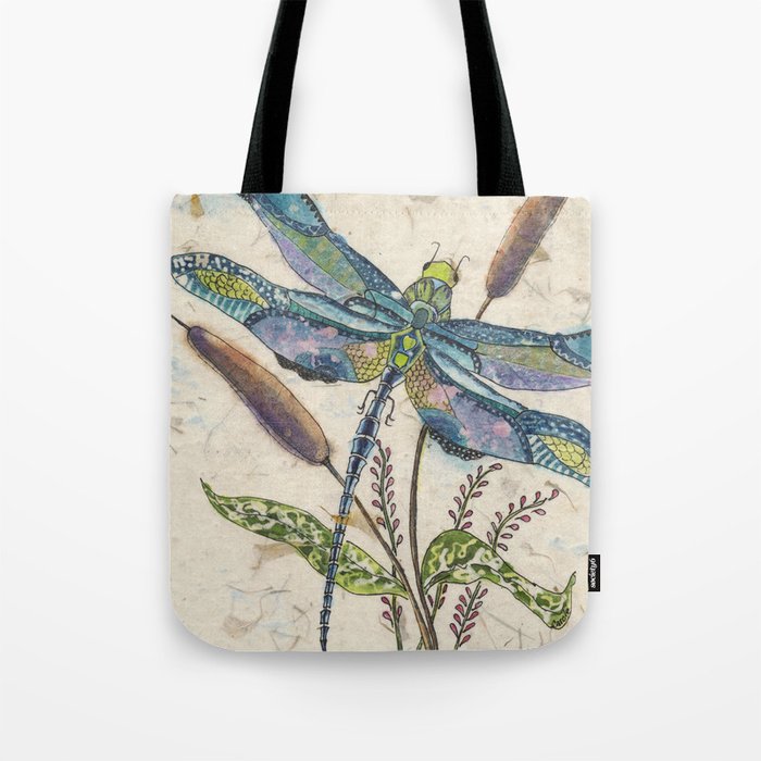 ""Dragonflies and Cattails" Tote Bag