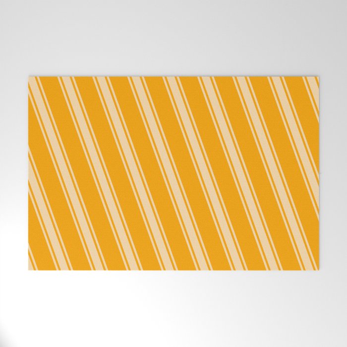 Orange & Tan Colored Stripes/Lines Pattern Welcome Mat