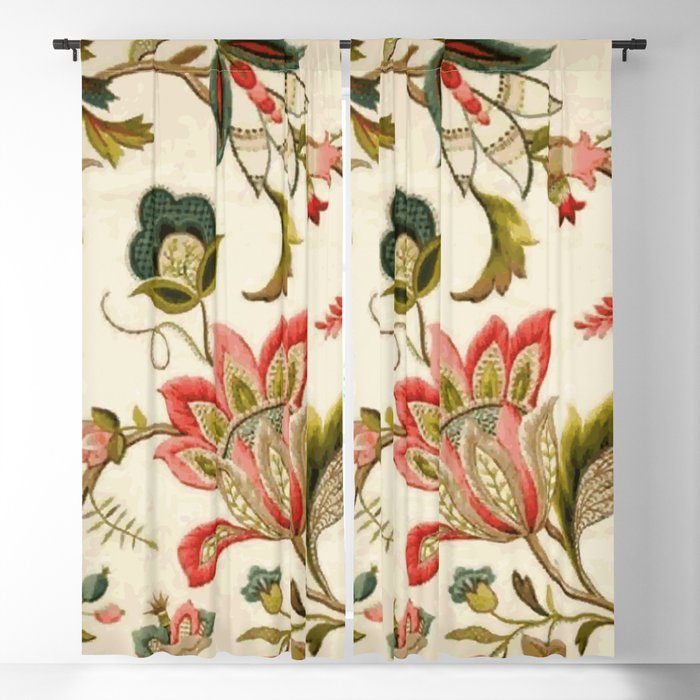 Jacobean Floral Crewel Embroidery Pattern Digital Art Vector Painting Blackout Curtain
