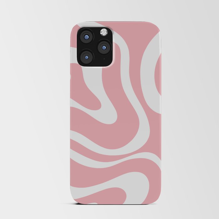 Modern Retro Liquid Swirl Abstract Pattern in Soft Pink Blush and White iPhone Card Case