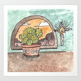 New Mexico Sunset With Cactus & Cross Art Print