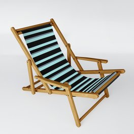 [ Thumbnail: Turquoise, Black, and Slate Gray Colored Stripes Pattern Sling Chair ]
