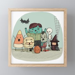Halloween Buddies Framed Mini Art Print | Painting, Halloween, Witch, Zombie, Spooky, Spider, Skeleton, Pumpkin, Candycorn, Frankenstein 