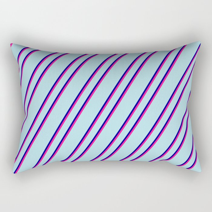 Powder Blue, Dark Blue, and Deep Pink Colored Stripes/Lines Pattern Rectangular Pillow