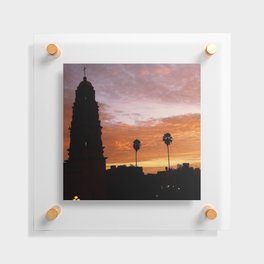 Mexico Photography - A Church And Two Palm Trees In The Sunset Floating Acrylic Print