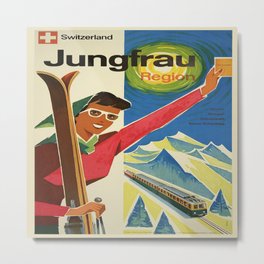 Vintage poster - Jungfrau, Switzerland Metal Print | Vacation, Advertisement, Cool, Svizzera, Tourists, Colorful, Suisse, Skiing, Hip, Fun 