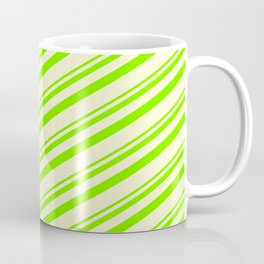 [ Thumbnail: Green and Light Yellow Colored Lined/Striped Pattern Coffee Mug ]