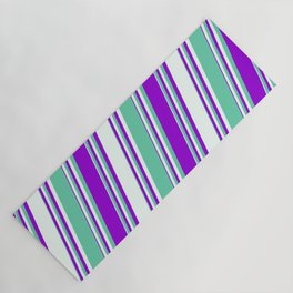 [ Thumbnail: Aquamarine, Dark Violet, and Mint Cream Colored Stripes/Lines Pattern Yoga Mat ]