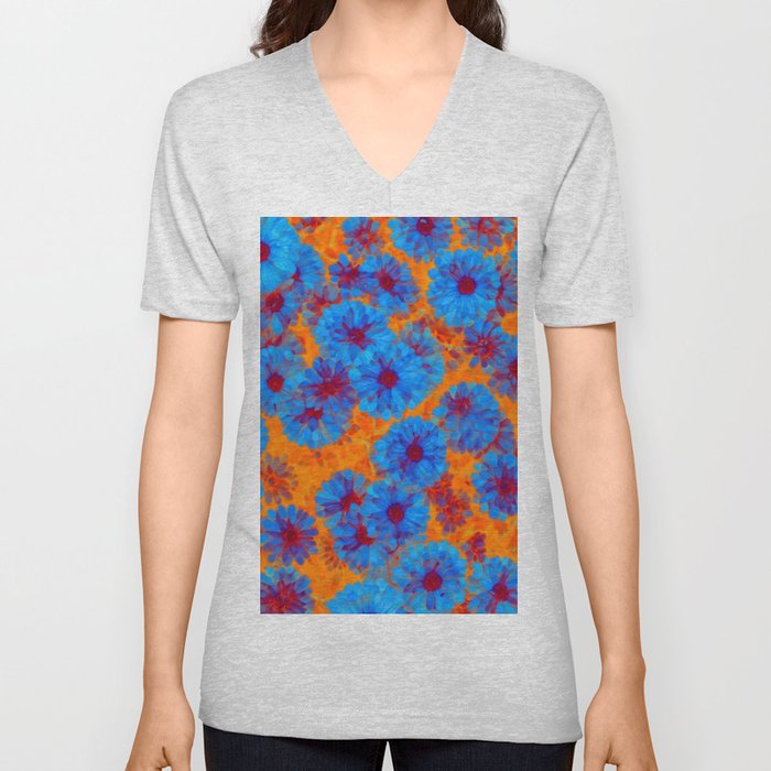 Bohemian Floral abstract batik fabric V Neck T Shirt