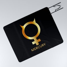 Zodiac and astrology symbol of the planet Mercury in gold colors- astronomical icon Picnic Blanket