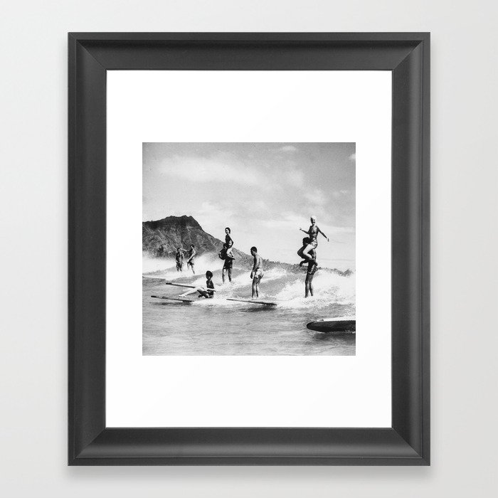 Vintage Hawaii Tandem Surfing Framed Art Print