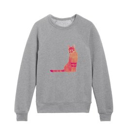 Sand Cat on the Mountain - Pink and Blue Grey Kids Crewneck