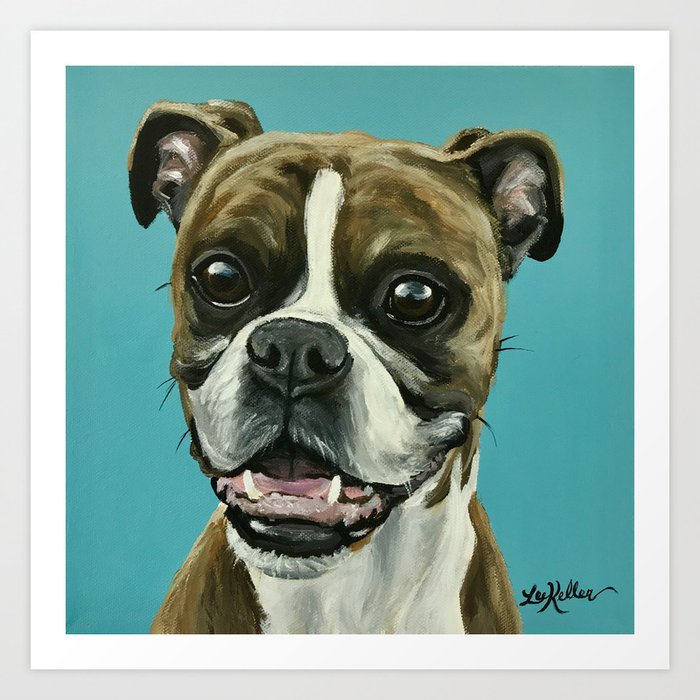 Turquoise Boxer Painting Cute Boxer Dog Art Art Print By