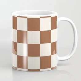 Checkered (Brown Cream) Coffee Mug | Beige, Boho, Checkered, Cream, Midcenturymodern, Digital, Pattern, Shapes, Midcentury, Saddlebrown 