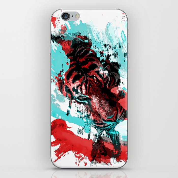 Tiger blue red 4 iPhone Skin
