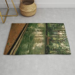 Gustave Caillebotte - The Yerres, Effect of Rain Rug | Raining, Poster, Rain, Drizzling, Outdoors, Waterripple, Pond, Nature, Illustration, Watersurface 