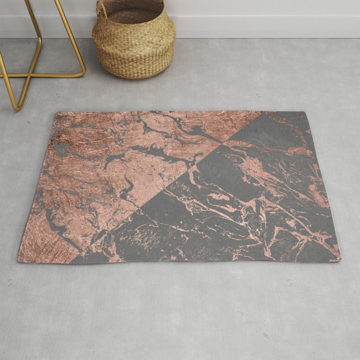 Modern rose gold marble inverted color block grey cement concrete Rug