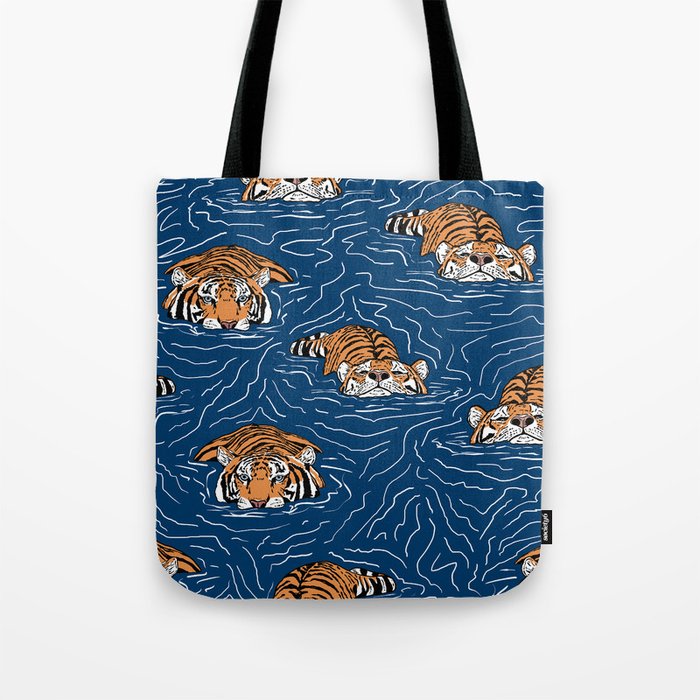 Tigers in the water Tote Bag