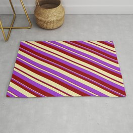 [ Thumbnail: Dark Orchid, Dark Red, and Pale Goldenrod Colored Striped/Lined Pattern Rug ]