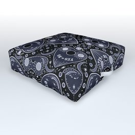 Mystical Ouija Planchettes (black)  Outdoor Floor Cushion | Ink Pen, Black And White, Star, Magic, Digital, Blue, Pattern, Celestial, Spiritual, Spooky 