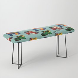 Seventies shoes- teal background Bench