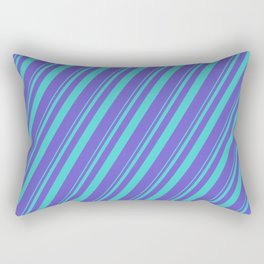 [ Thumbnail: Turquoise & Slate Blue Colored Stripes/Lines Pattern Rectangular Pillow ]