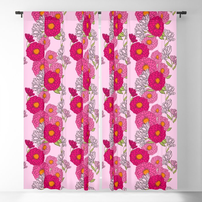 Pretty Retro Modern Mum Flowers Pastel Pink Wallpaper Style Pattern Blackout Curtain