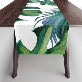 Classic Palm Leaves Tropical Jungle Green Table Runner
