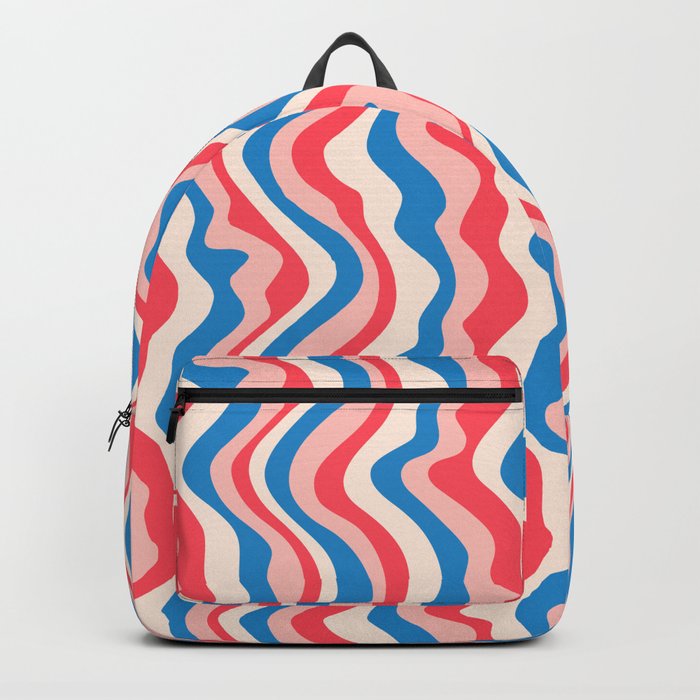 GOOD VIBRATIONS GROOVY MOD RETRO WAVY STRIPES in RED SUBTLE PINK ICY BLUE CREAM Backpack
