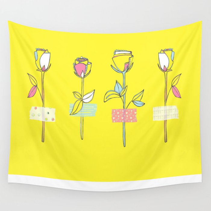 Rosewall (on yellow) Wall Tapestry