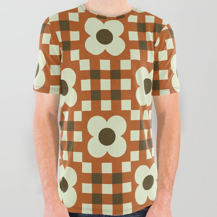 Coco caramel floral gingham checker patrern All Over Graphic Tee