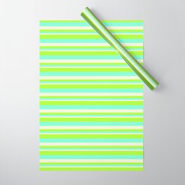 [ Thumbnail: Light Green, Aquamarine & Beige Colored Lines/Stripes Pattern Wrapping Paper ]