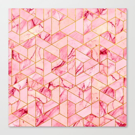 Pink Marble Hexagonal Pattern Canvas Print