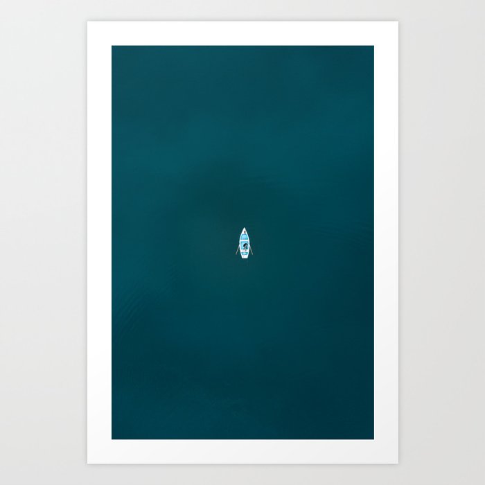 Minimalist Boat in blue Lake  Art Print