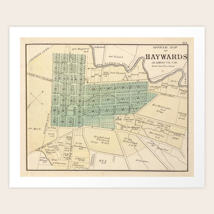Vintage Hayward CA Map (1878) Art Print by BravuraMedia | Society6