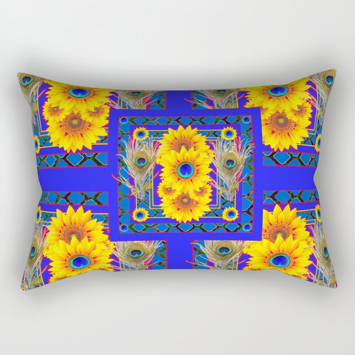 BLUE PEACOCK  SUNFLOWERS DECO JEWELED ABSTRACT Rectangular Pillow