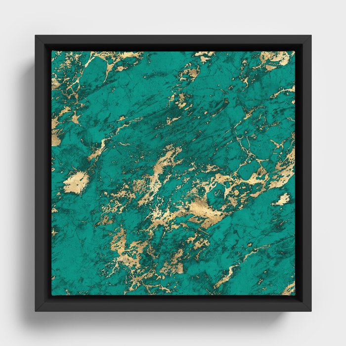 Beautiful Teal and Gold Marble Design Framed Canvas