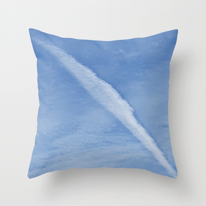 A line in the Sky. blue, white, sky, clouds, space, decor, art,  Society6.. Throw Pillow