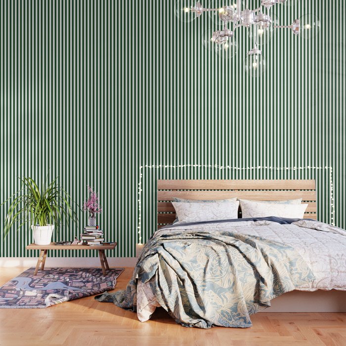 Large Forest Green And White Rustic Vertical Beach Stripes