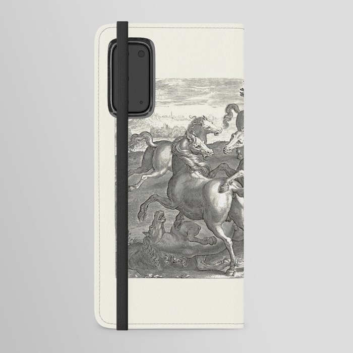 Fighting Stallions - Wild Horses antique vintage illustration  Android Wallet Case
