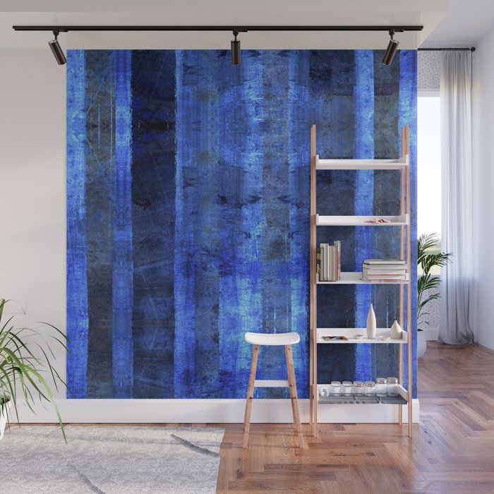 Blue Meditation - Indigo Watercolor Stripes Wall Mural