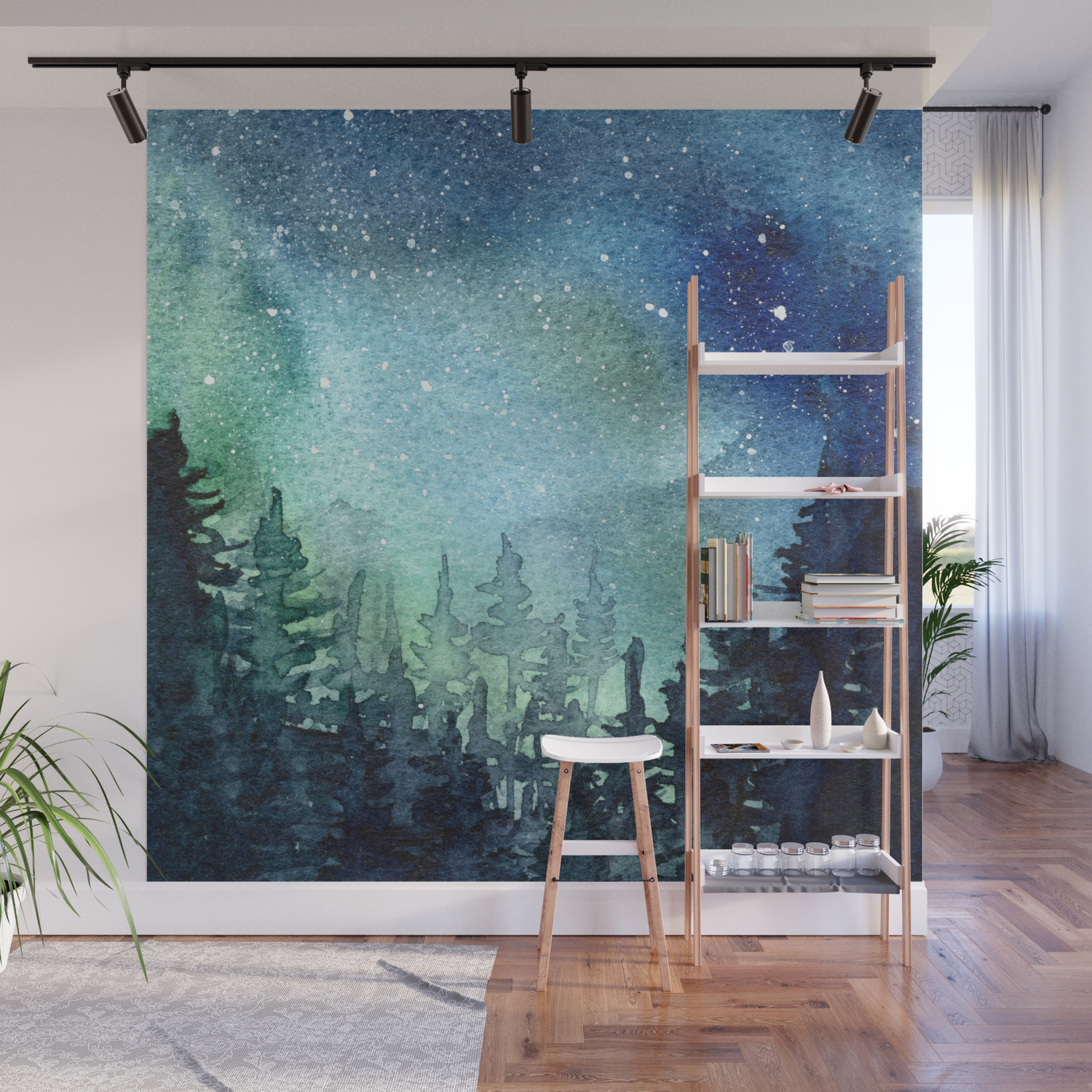 Galaxy Watercolor Aurora Borealis Painting Wall Mural By Olechka