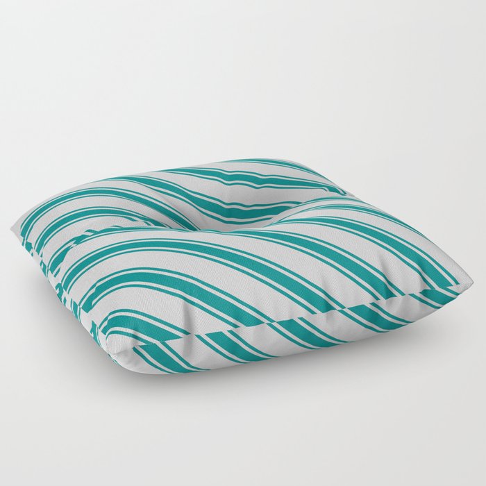 Light Grey and Teal Colored Lined Pattern Floor Pillow
