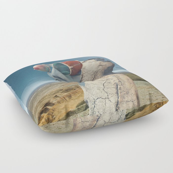 sculpture face strange desert Floor Pillow