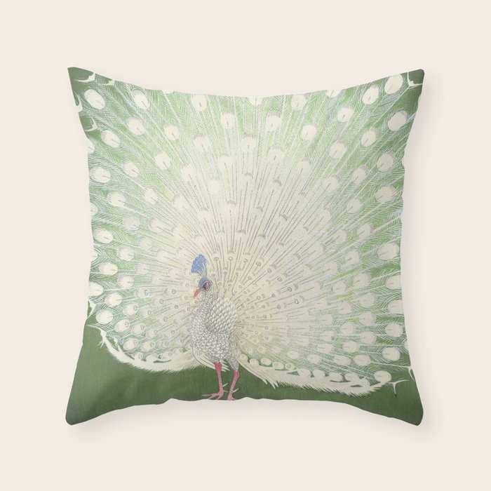 Peacock, Ohara Koson Japanese Woodcut Throw Pillow by Vintage Wall