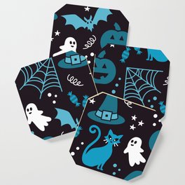 Halloween party illustrations blue, black Coaster