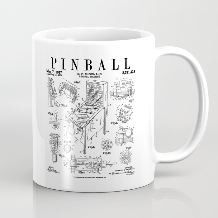 Pinball Arcade Gaming Machine Vintage Gamer Patent Print Coffee Mug