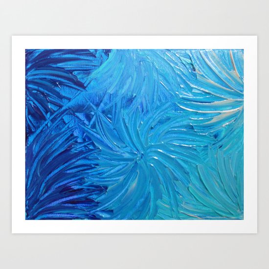 WATER FLOWERS 2 - Stunning Ocean Beach Waves Floral Abstract Acrylic Painting Turquoise Blue Navy Art Print