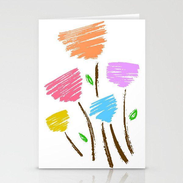 Abstract Flowers Line Art Color Stationery Cards